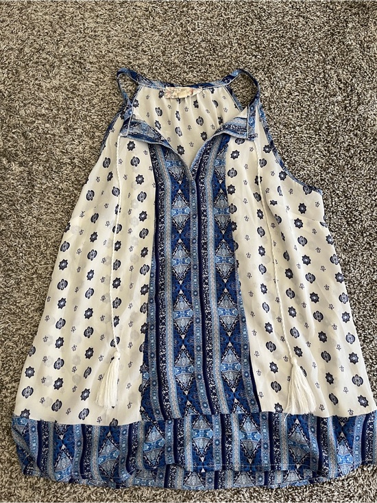 Pink Republic Tops - 3/$12 Pink Republic Blue and White Boho Tassel Tank Top